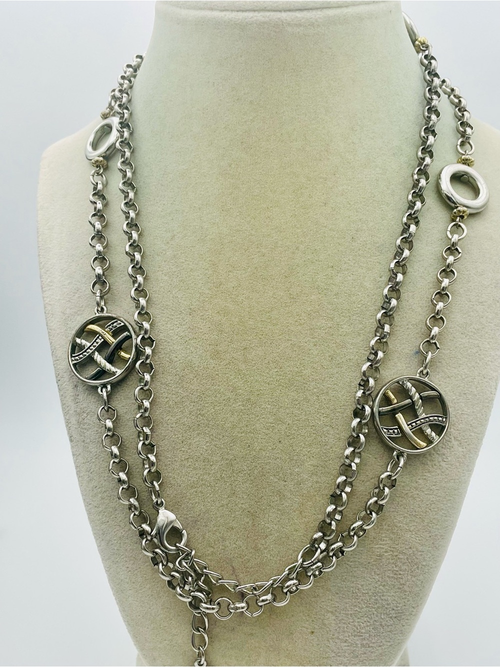 Alfani Two-Tone Silver and Gold Interlinked Medallion Necklace. 38 inches/3 inch